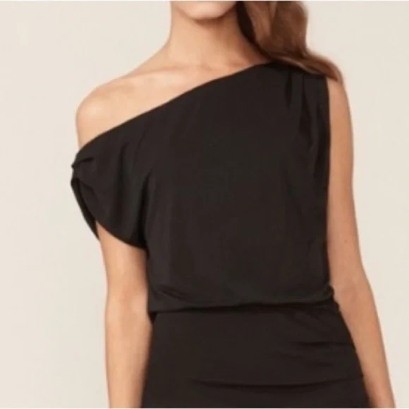 Halston Heritage Black Off-the-Shoulder Ruched Stretchy Lined Cocktail Dress - Picture 11 of 17